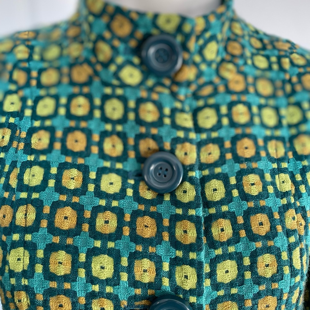 Tulle Green and Yellow Patterned Trench Coat - Picture 2 of 9